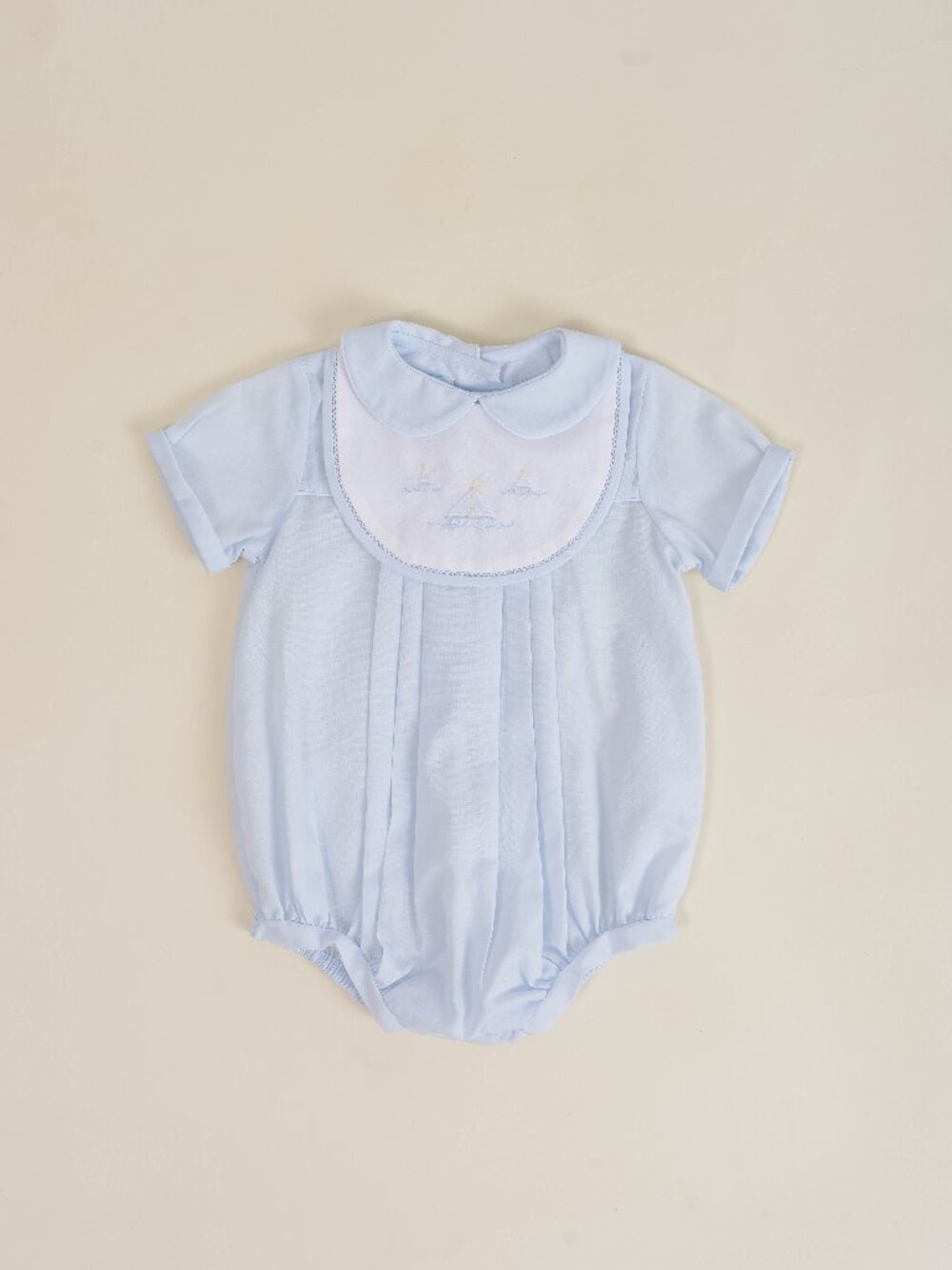 Petit Ami Baby Boy Blue Sailboat Bubble Romper Peter Pan Collar NB